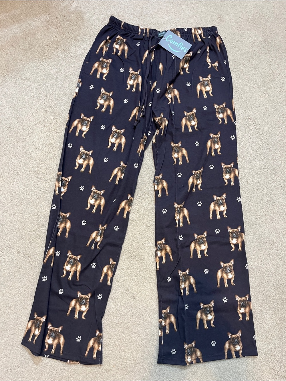 Comfies French Bulldog Pajama Pants Black Size M Unisex NWT